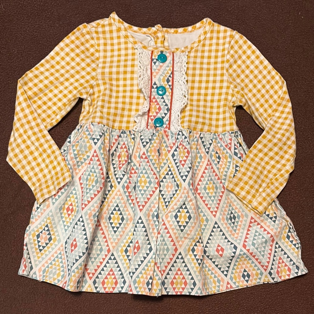 Yellow and Blue Gingham Blouse with Embroidery